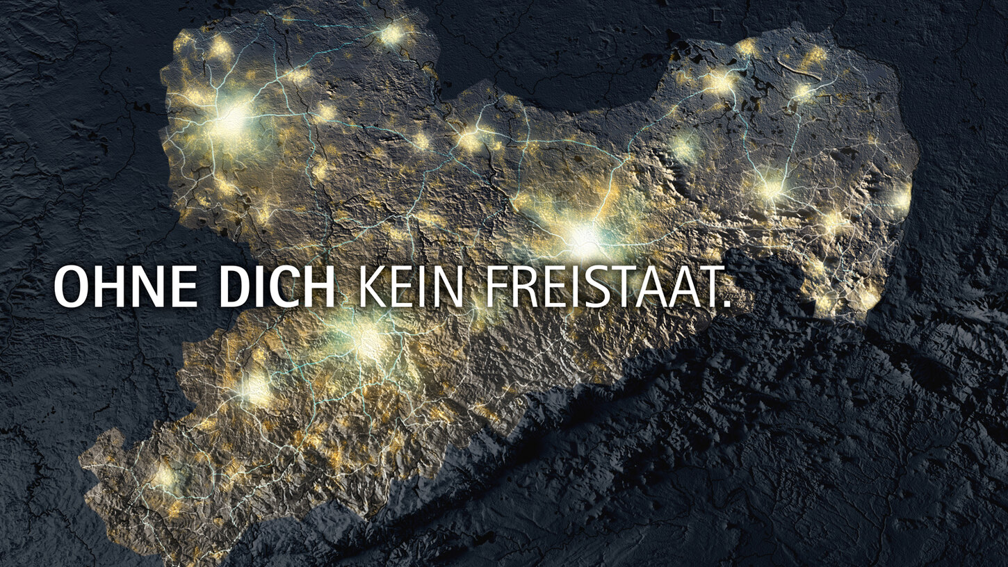 Die sächsische Landkarte bei Nacht mit Lichtpunkten